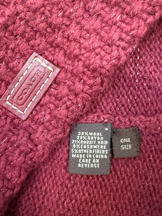 COACH Burgundy Knit Beanie Cashmere Rabbit Hair Wool Blend Sparkle Women OS - Picture 3 of 6